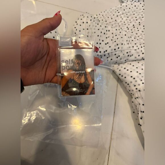 Self-portrait white crinkle chiffon dot mini dress #9 - Picture 5 of 12